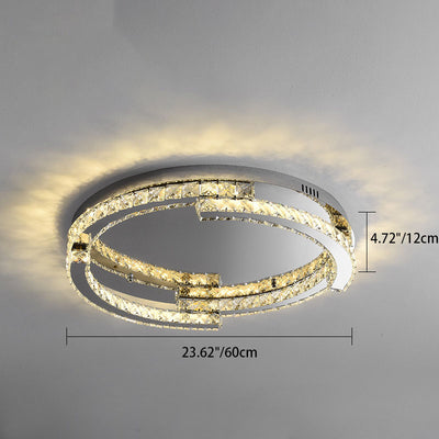 Modern Luxury Round Stainless Steel Crystal LED Flush Mount Ceiling Light For Bedroom