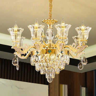 Zeitgenössischer Luxus-Zweigglas-Zink-Kronleuchter mit 6/8/10/15 Lichtern für Wohnzimmer 