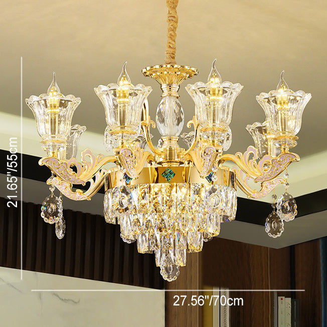 Zeitgenössischer Luxus-Zweigglas-Zink-Kronleuchter mit 6/8/10/15 Lichtern für Wohnzimmer 