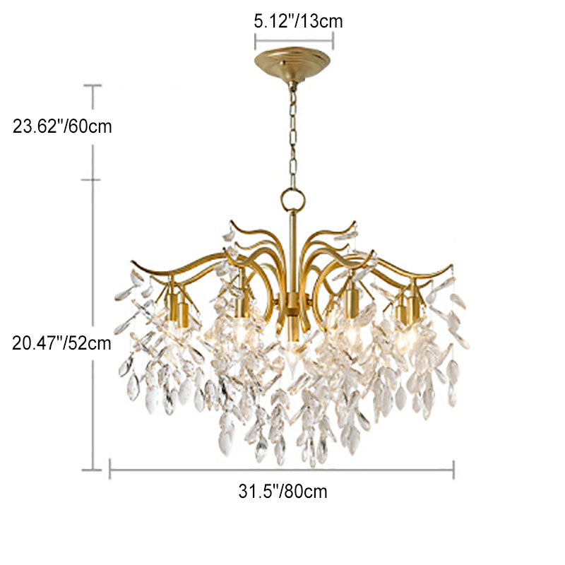 Modern Luxury Leaf Iron Crystal 7/9 Light Chandelier For Living Room