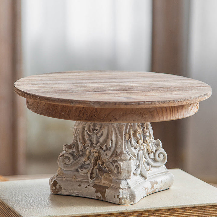 Table d'appoint ronde traditionnelle vintage avec colonne sculptée en cèdre et plateau en oxyde de magnésium pour salle à manger 