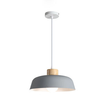 Moderne minimalistische runde Aluminium-Holz-Pendelleuchte mit 1 Licht für Esszimmer