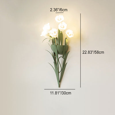 Contemporary Creative Floral Iron Glass 3/6 Wall Sconce Lamp For Bedroom