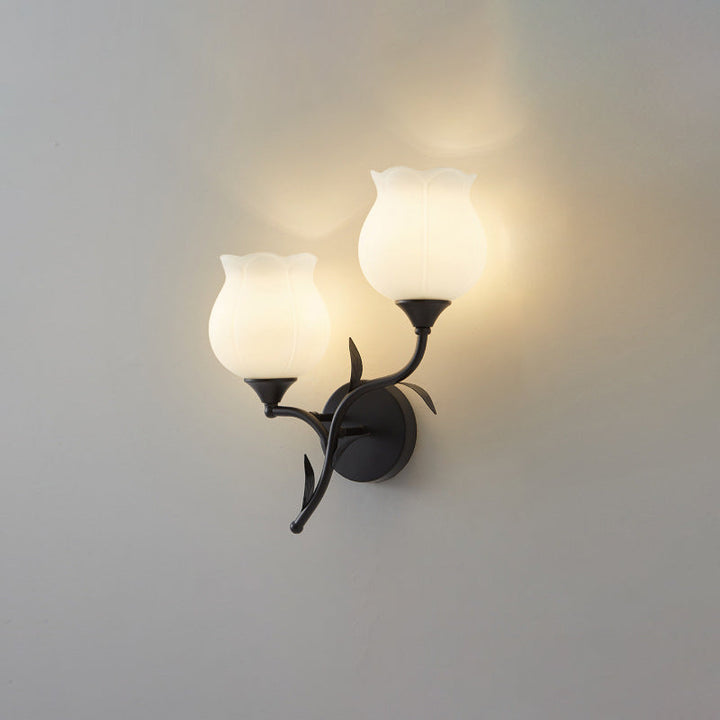 Applique Murale Moderne Minimaliste Crème Fleur Fer Verre 1/2 Lumière Pour Chambre 