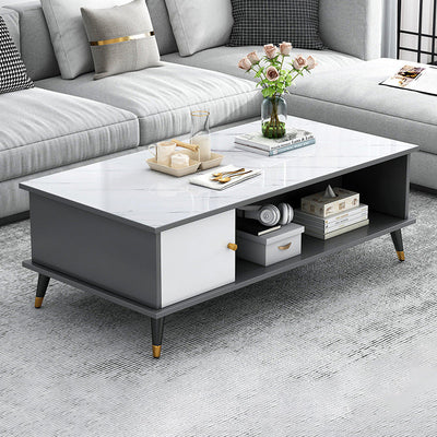 Mesa de café rectangular nórdica contemporánea de MDF y hierro con 1/2 cajón para sala de estar 