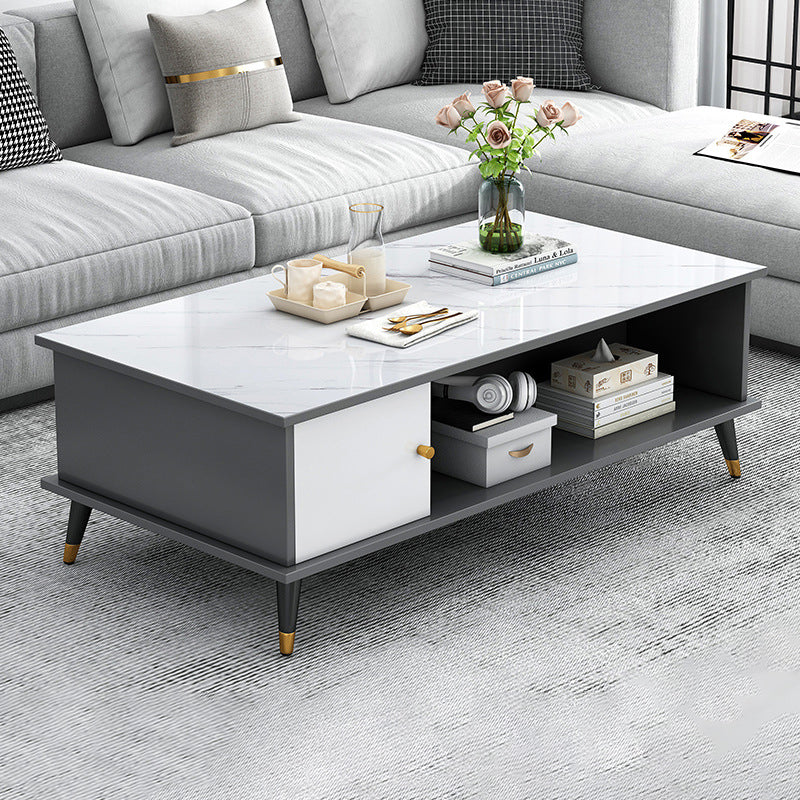 Mesa de café rectangular nórdica contemporánea de MDF y hierro con 1/2 cajón para sala de estar 