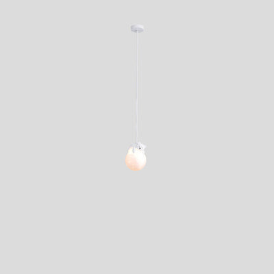 Zeitgenössische kreative PE Kugelschirm Harz Tier Kaninchen Bär Design 1-Licht Pendelleuchte für Wohnzimmer 