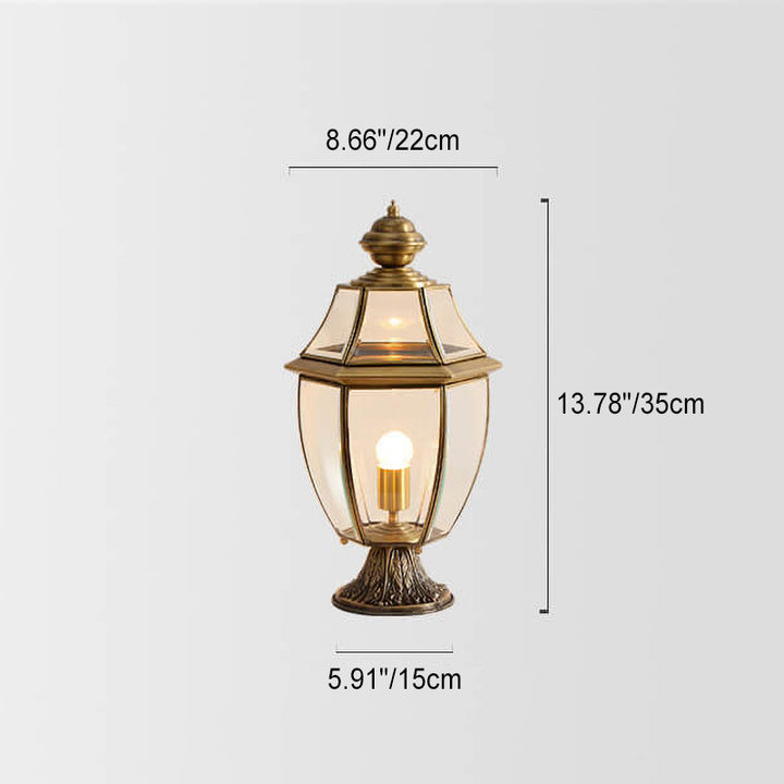 Traditional European All Copper Clear Glass Lantern Post 1/3 Light Waterproof Patio Landscape Light For Outdoor
