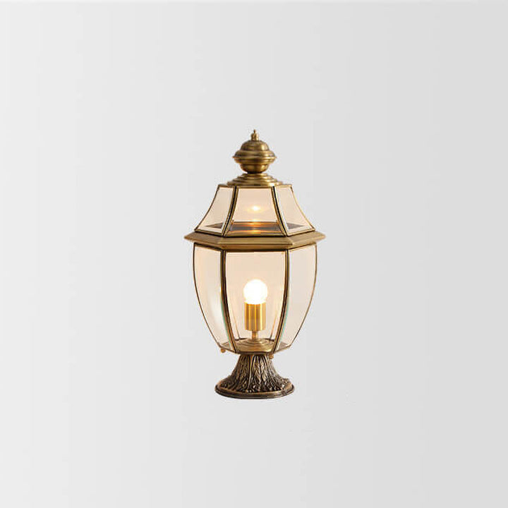 Traditional European All Copper Clear Glass Lantern Post 1/3 Light Waterproof Patio Landscape Light For Outdoor
