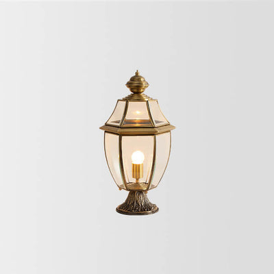 European Luxury All Copper Clear Glass Lantern Post 1/3 Light Waterproof Patio Landscape Light