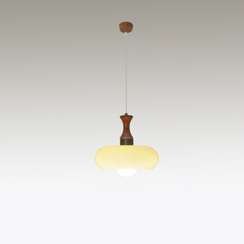 Lustre Suspendu Rond en Bois et Verre Vintage Traditionnel à 1 Lumière pour Salle à Manger 