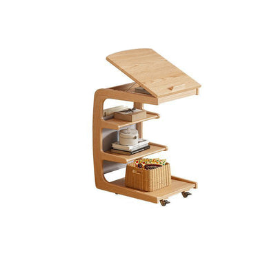 Table d'extrémité à couvercle rabattable en bois japonais traditionnel avec étagères de rangement à 4 niveaux pour salon 