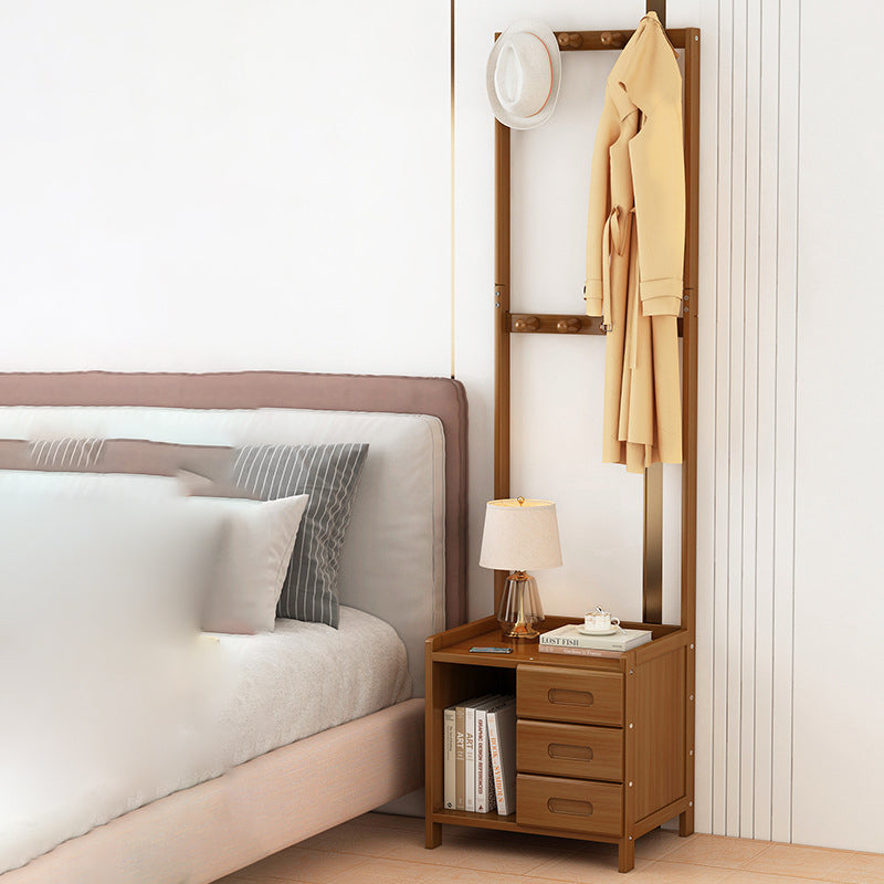 Portemanteau rectangulaire minimaliste moderne en bambou avec panneau de densité, table de nuit avec 1/3 tiroir pour chambre 