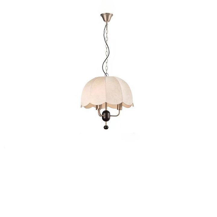 Lustre Suspendu à 3 Lumières en Tissu Rond Traditionnel Français avec Fer et Noyer pour Salon 