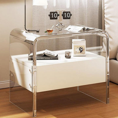 Table de chevet rectangulaire en acrylique et bois massif avec 1 tiroir pour chambre à coucher - Simplicité moderne 
