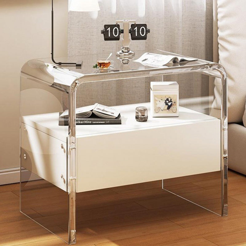 Table de chevet rectangulaire en acrylique et bois massif avec 1 tiroir pour chambre à coucher - Simplicité moderne 