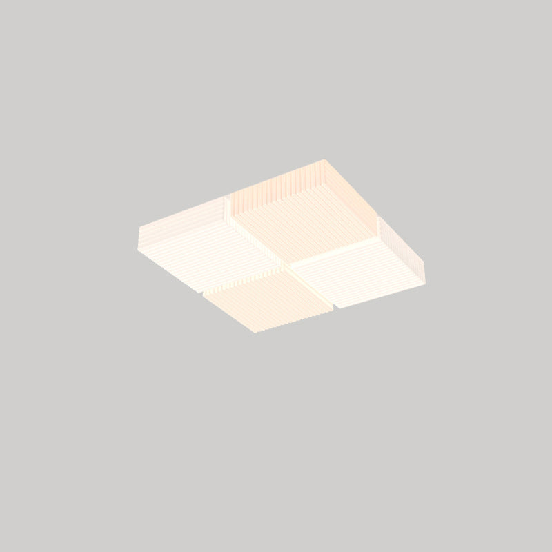 Plafonnier LED moderne à monture affleurante avec abat-jour en cube nervuré PE pour salon 