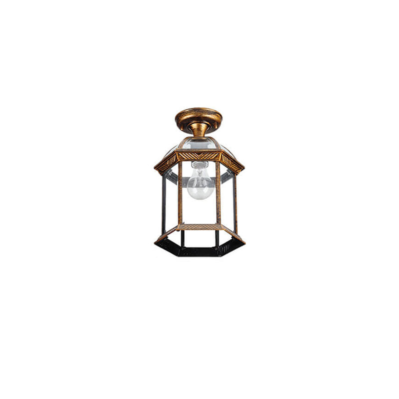 Traditional European Outdoor Hexagonal Lantern Waterproof 1-Light Semi-Flush Mount Ceiling Light For Outdoor