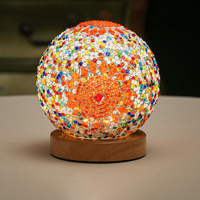 Zeitgenössische Boho Orb Holz Glas USB LED Tischlampe für Schlafzimmer 
