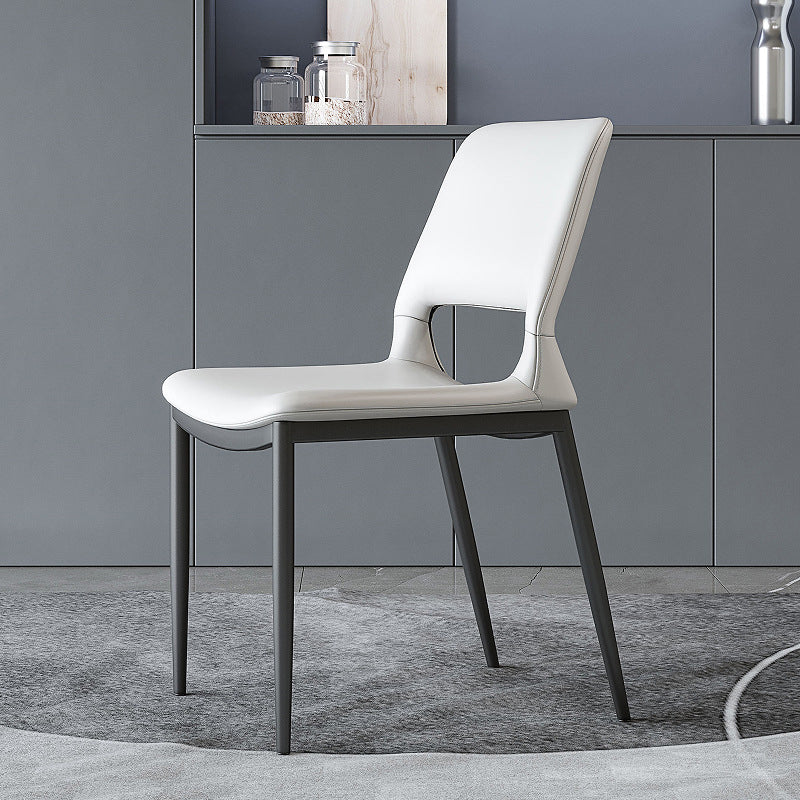Modern Minimalist Rectangular Curved Seat Microfiber Leather Carbon Steel Dining Chair Backrest For Dining Room