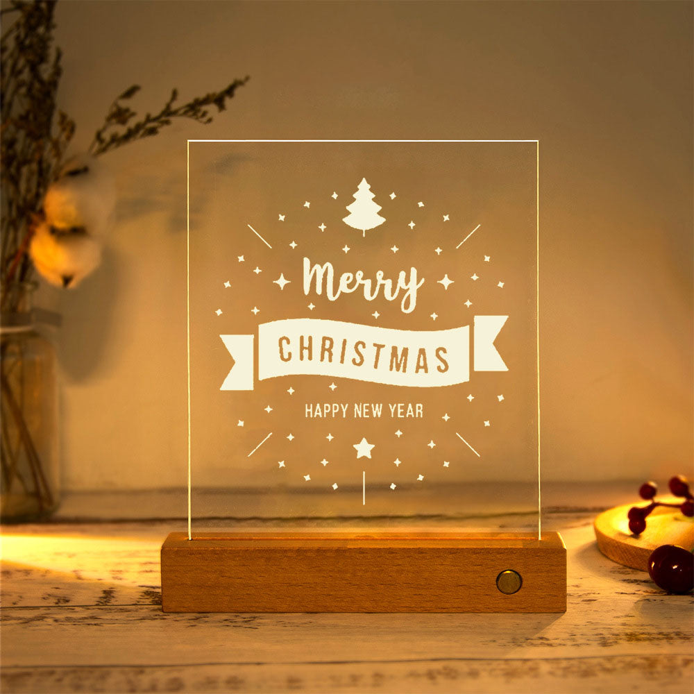 Moderne Weihnachtsrechteckige Acrylplatte Massivholz USB LED Tischlampe 