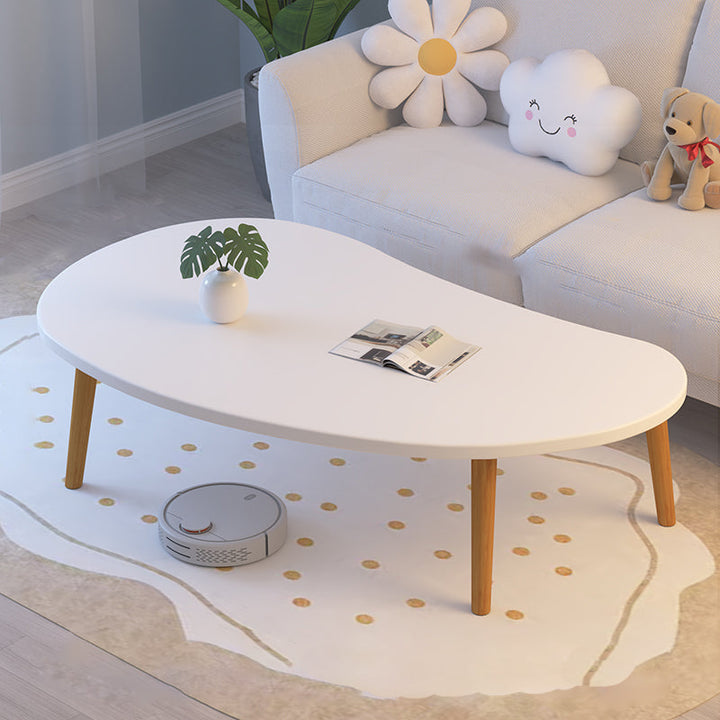 Mesa Auxiliar Moderna Minimalista Ovalada Curvada de Tablero de Densidad de Madera de 1 Nivel para Sala de Estar 