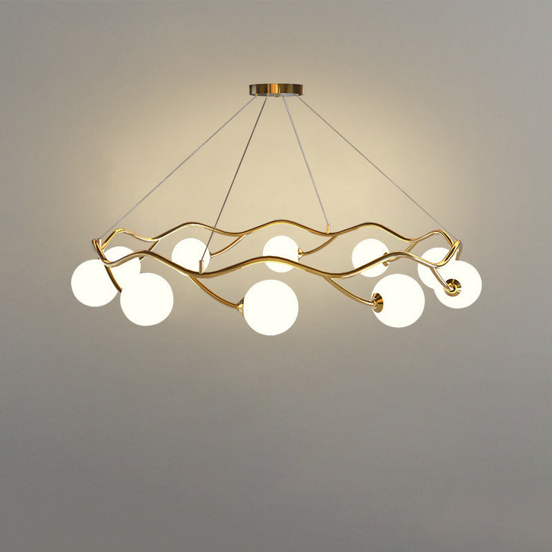 Moderne Nordic Metall Glas Runde Welle Ball Ring 8/10/12 Licht Kronleuchter Für Wohnzimmer 
