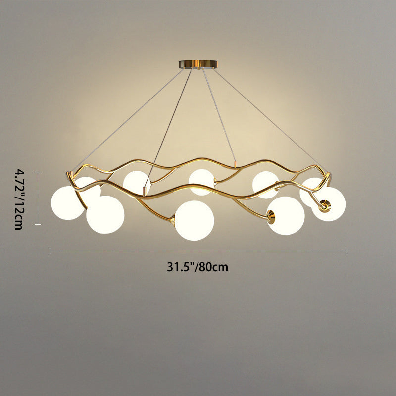 Moderne Nordic Metall Glas Runde Welle Ball Ring 8/10/12 Licht Kronleuchter Für Wohnzimmer 