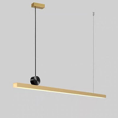 Lustre Contemporain en Cuivre Complet avec Ligne Droite en Acrylique et LED pour Îlot Luminaire Suspendu pour Salon 