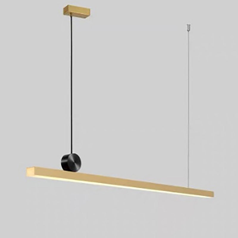 Lustre Contemporain en Cuivre Complet avec Ligne Droite en Acrylique et LED pour Îlot Luminaire Suspendu pour Salon 