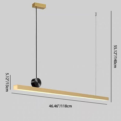 Lustre Contemporain en Cuivre Complet avec Ligne Droite en Acrylique et LED pour Îlot Luminaire Suspendu pour Salon 