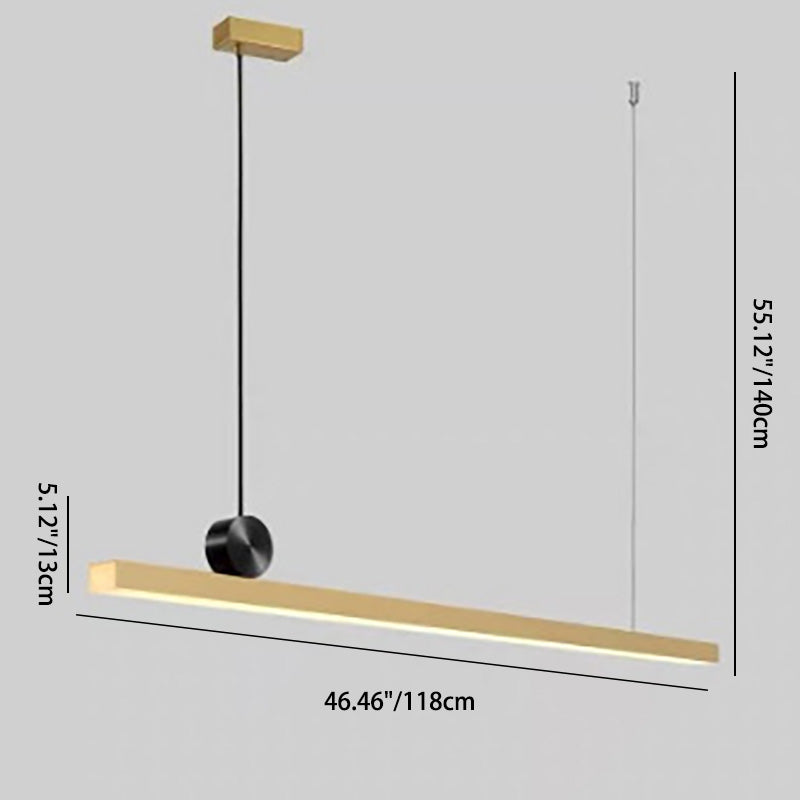 Lustre Contemporain en Cuivre Complet avec Ligne Droite en Acrylique et LED pour Îlot Luminaire Suspendu pour Salon 