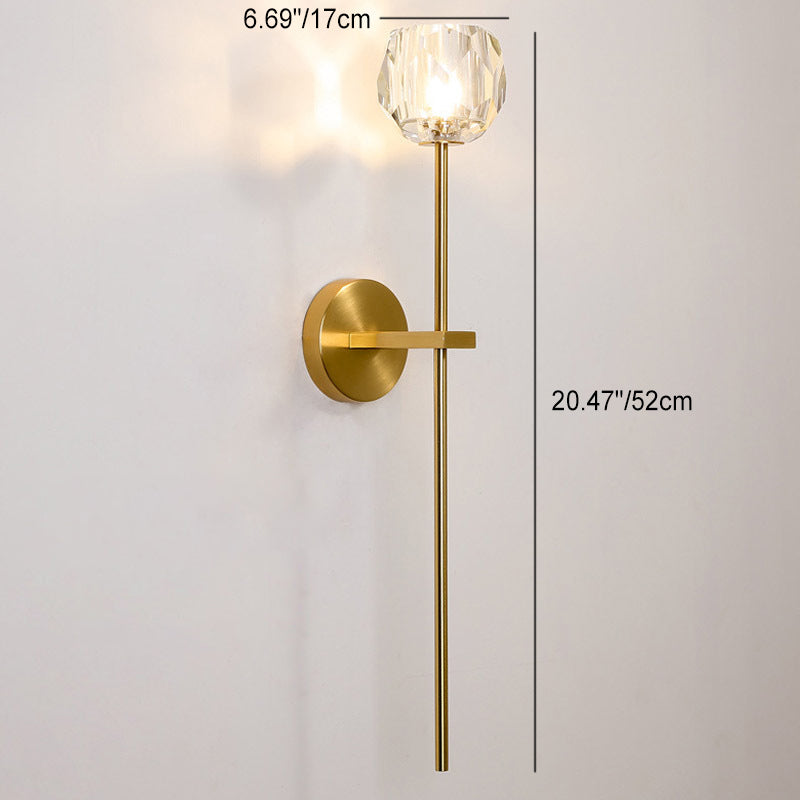 Moderne Mid-Century Kristall Ball Eisen gerade Pole 1-Licht Wandleuchte Lampe für Wohnzimmer 