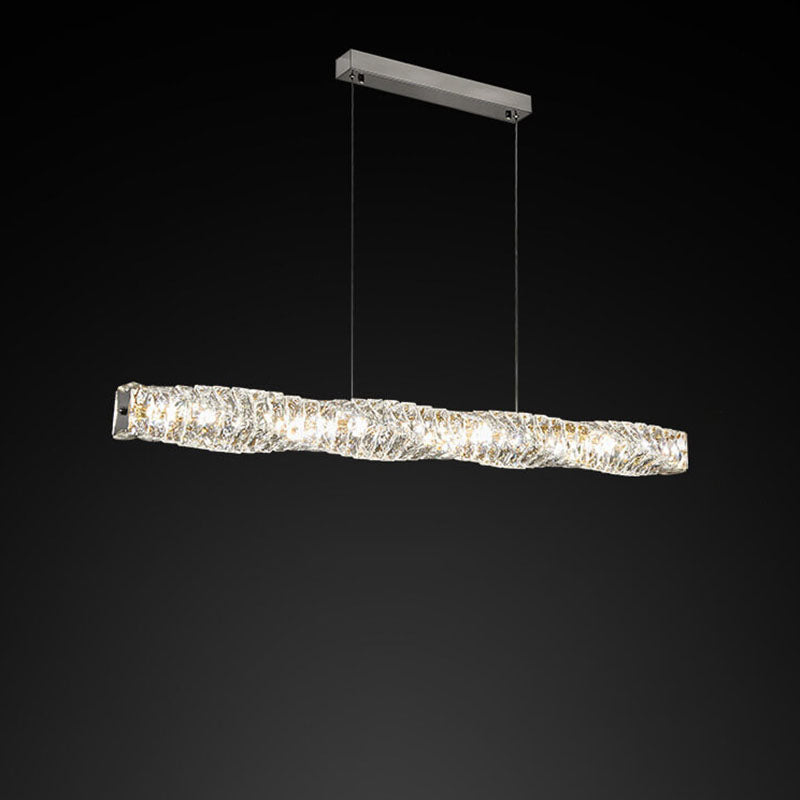 Lustre suspendu moderne en acier inoxydable avec bande de cristal LED pour salle à manger 