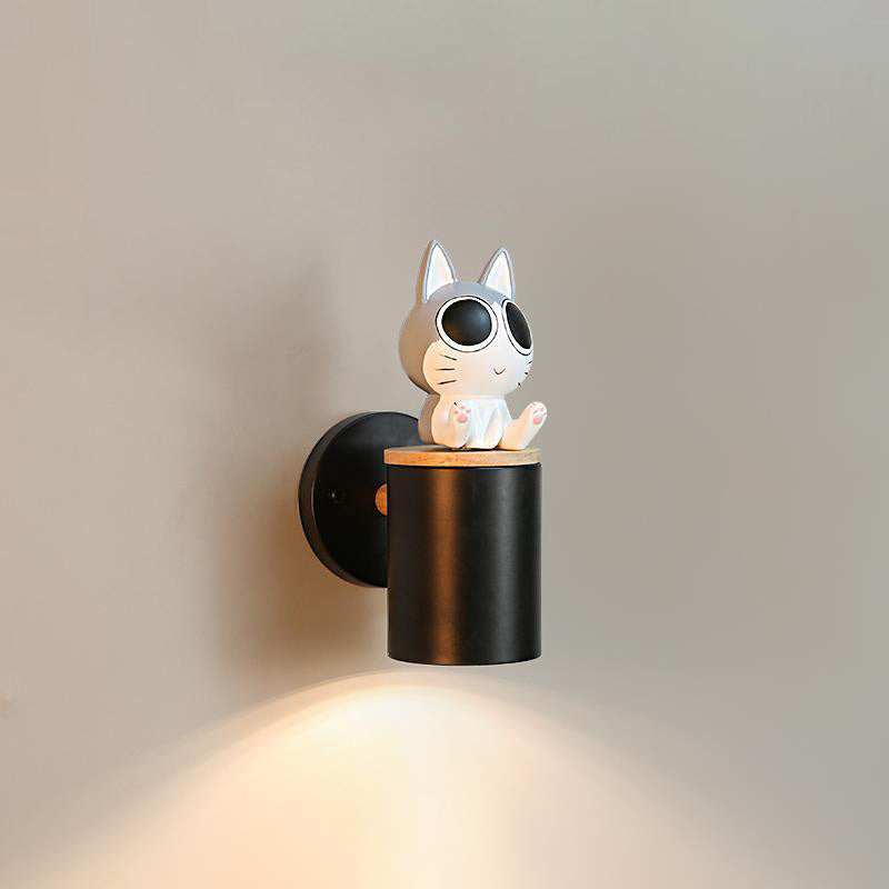Applique murale 1 lumière en bois massif résine fer colonne de créature de dessin animé minimaliste moderne pour chambre 