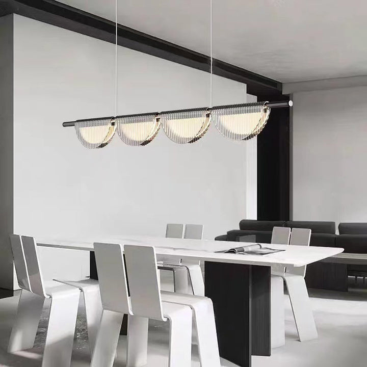 Zeitgenössische Einfachheit Glas Acryl Halbkreisförmigen Schatten LED Insel Licht Kronleuchter Für Wohnzimmer 