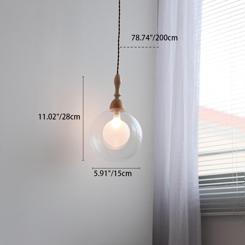 Lámpara colgante de 1 luz de vidrio y madera con forma de orbe japonés tradicional para sala de estar 