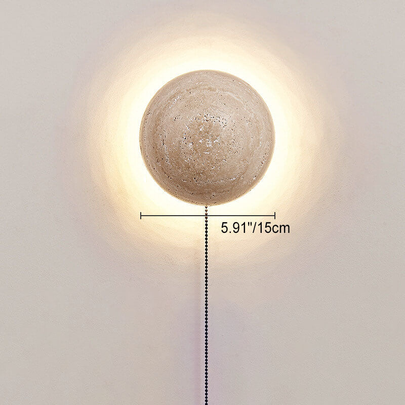 مصباح حائطي LED دائري ياباني تقليدي من الترافرتين الأصفر بأسلوب وابي-سابي للممر 