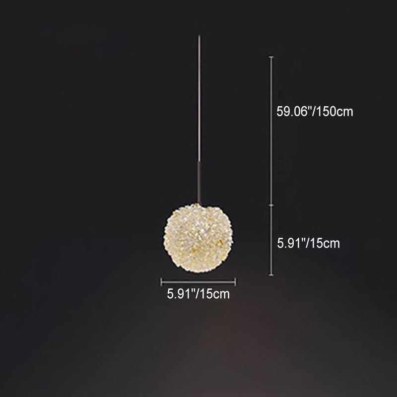 Moderne minimalistische runde Kugel Vollkupfer Kristall 1-Licht Pendelleuchte für Schlafzimmer 