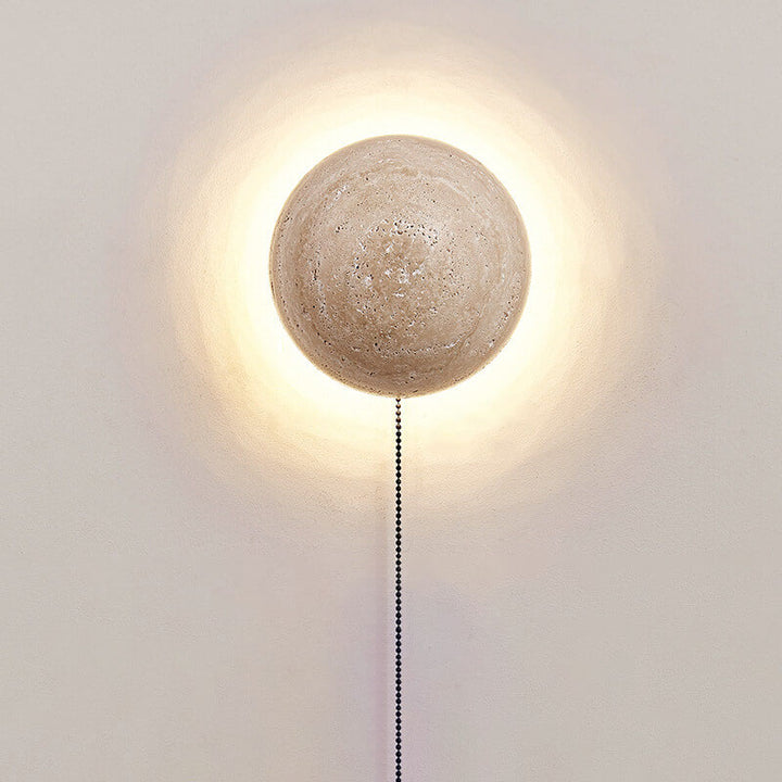 مصباح حائطي LED دائري ياباني تقليدي من الترافرتين الأصفر بأسلوب وابي-سابي للممر 