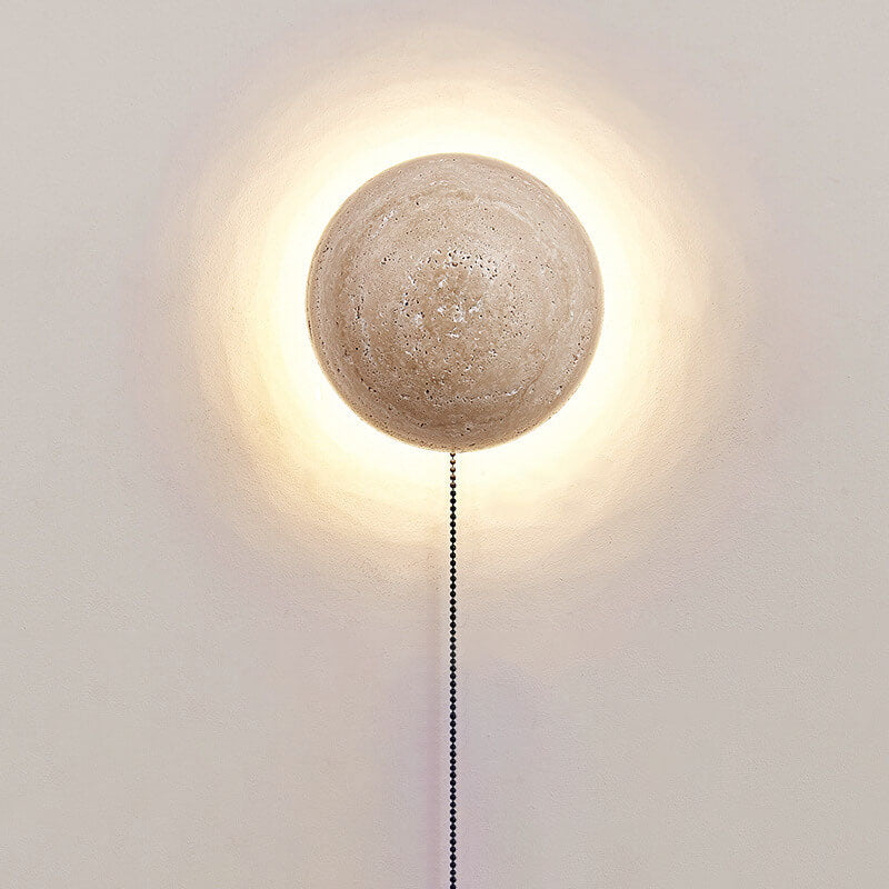 Applique Murale LED Minimaliste Japonaise Ronde en Travertin Jaune Wabi-Sabi 