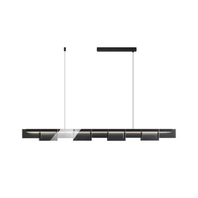 Modern Minimalist Long Glass Copper LED Island Light Chandelier For Living Room
