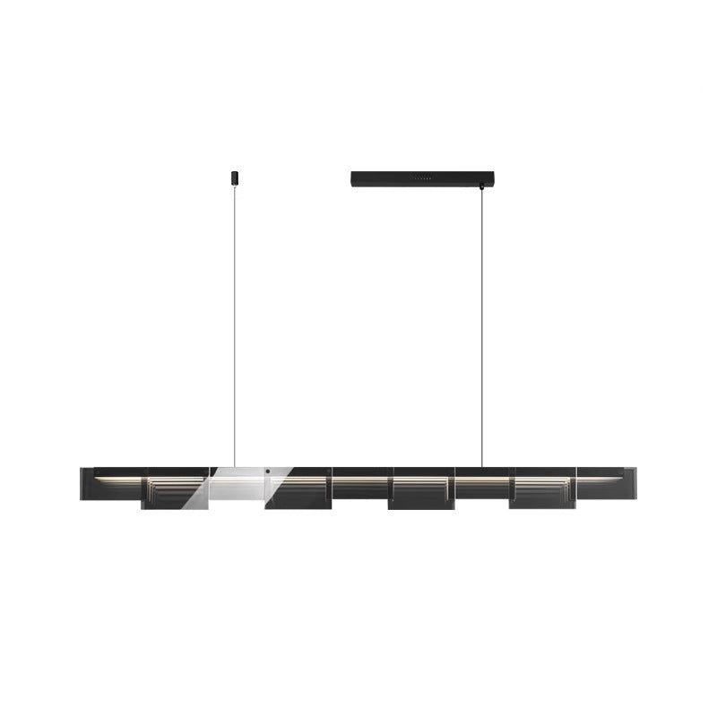 Modern Minimalist Long Glass Copper LED Island Light Chandelier For Living Room