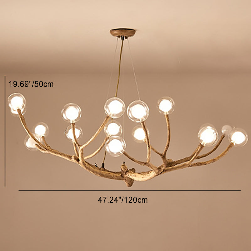 Contemporary Creative Ball-in-Ball Tree Branch Hardware Glass 8/12/16/20-Light Chandelier For Living Room