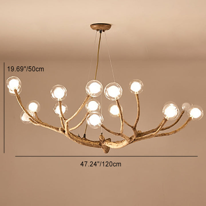 Contemporary Creative Ball-in-Ball Tree Branch Hardware Glass 8/12/16/20-Light Chandelier For Living Room
