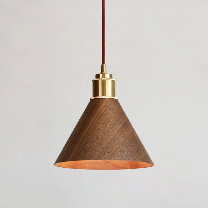 Modern Minimalist Solid Wood Cone Copper 1-Light Pendant Light For Living Room