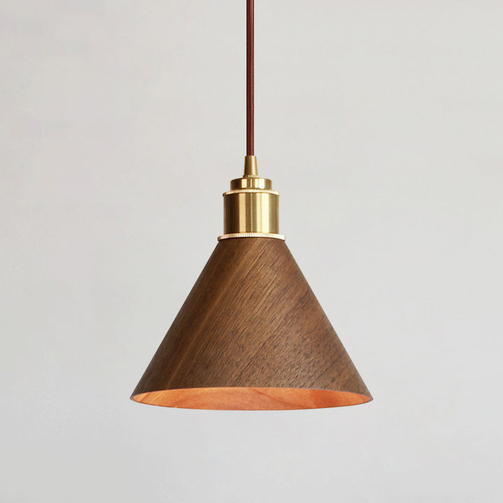Modern Minimalist Solid Wood Cone Copper 1-Light Pendant Light For Living Room