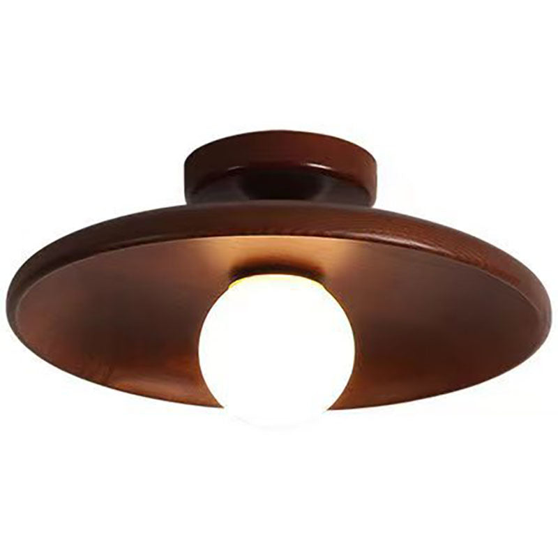 Modern Simplicity Rubberwood Glass Round 1-Light Semi-Flush Mount Ceiling Light For Hallway