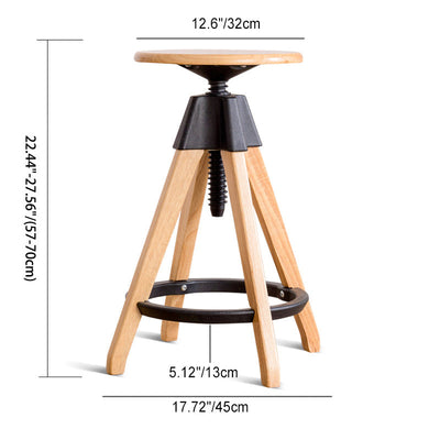 Tabouret de bar en bois massif à base de trépied ronde scandinave contemporaine avec repose-pieds pour salle à manger 