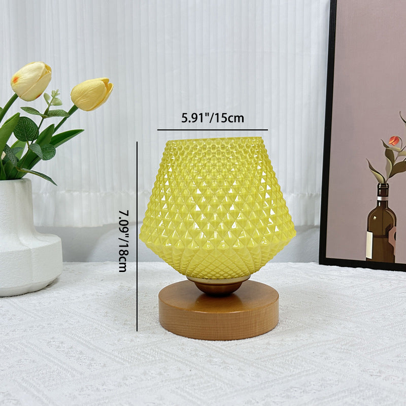 Lampe de table contemporaine en bois et verre à motif nervuré conique 1 lumière pour chevet 